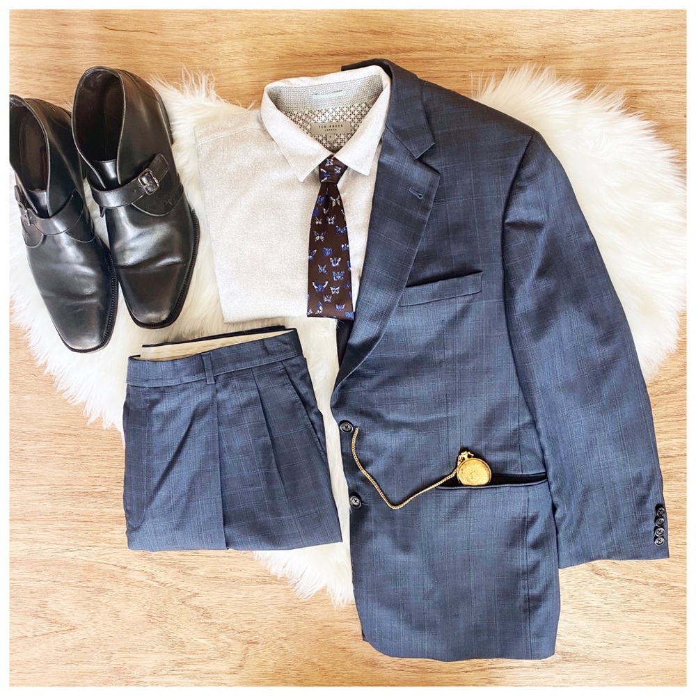 Burberry London Kensington Wool Suit Blue 43 Reg